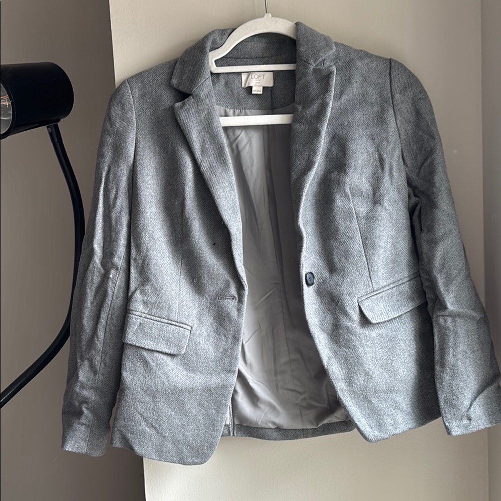 LOFT Gray Blazer Lightweight Linen Blend